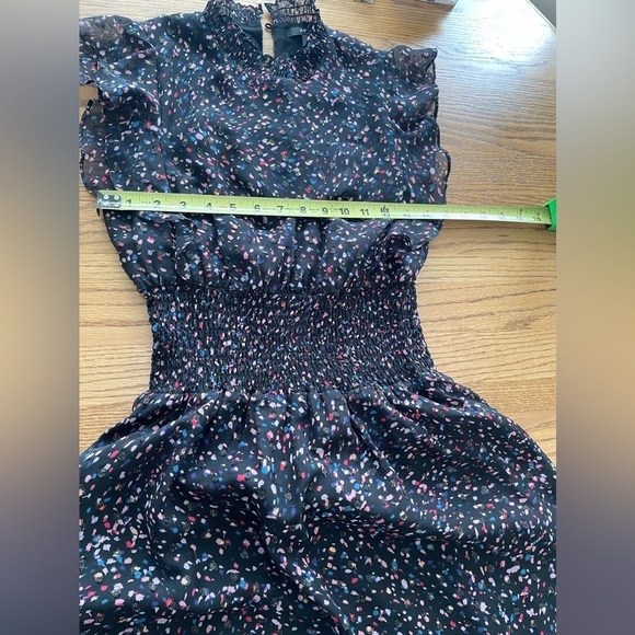 AQUA Flutter Sleeve Midi Sheer Fabric Dress Smocked Waist Confetti Print Size XS - Picture 7 of 13